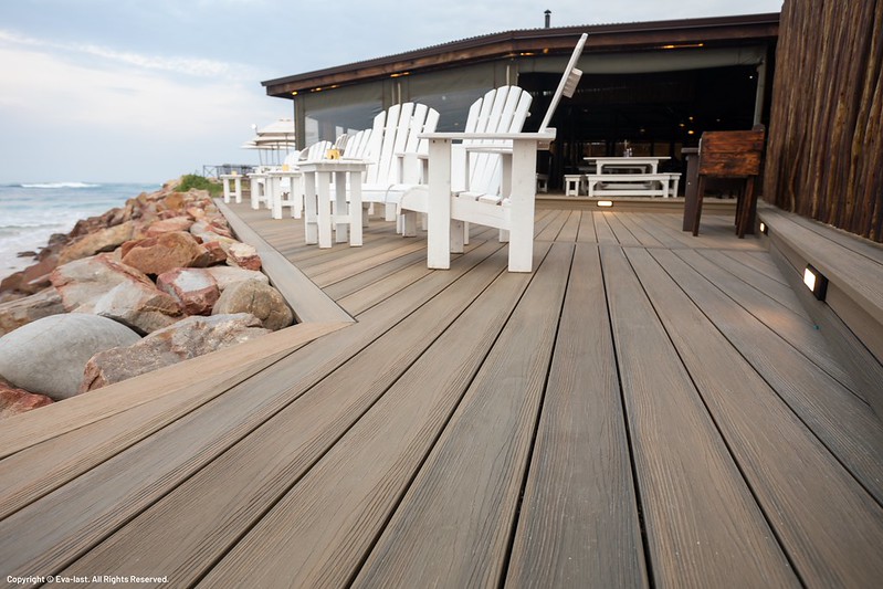 Eva-Last composite decking at a coastal outdoor seating area