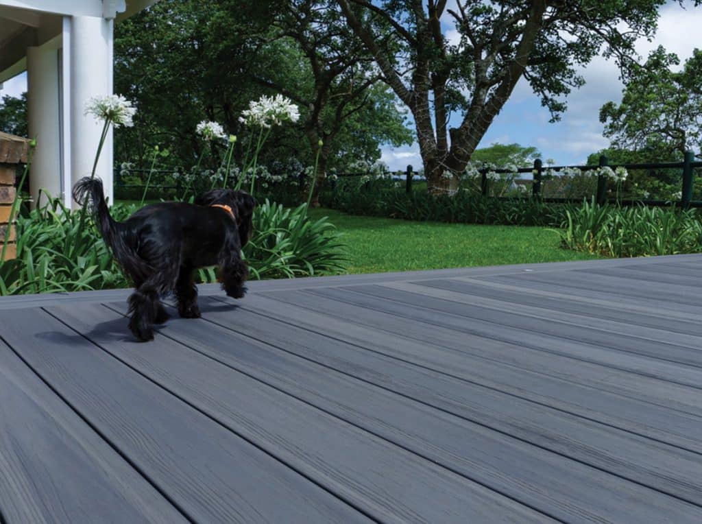 Mossel Bay Grey Infinity composite decking in a garden